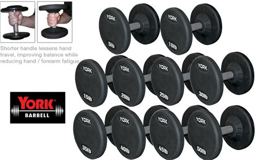 York Barbell Rubber Pro Style Dumbbells Set 130-150 lb