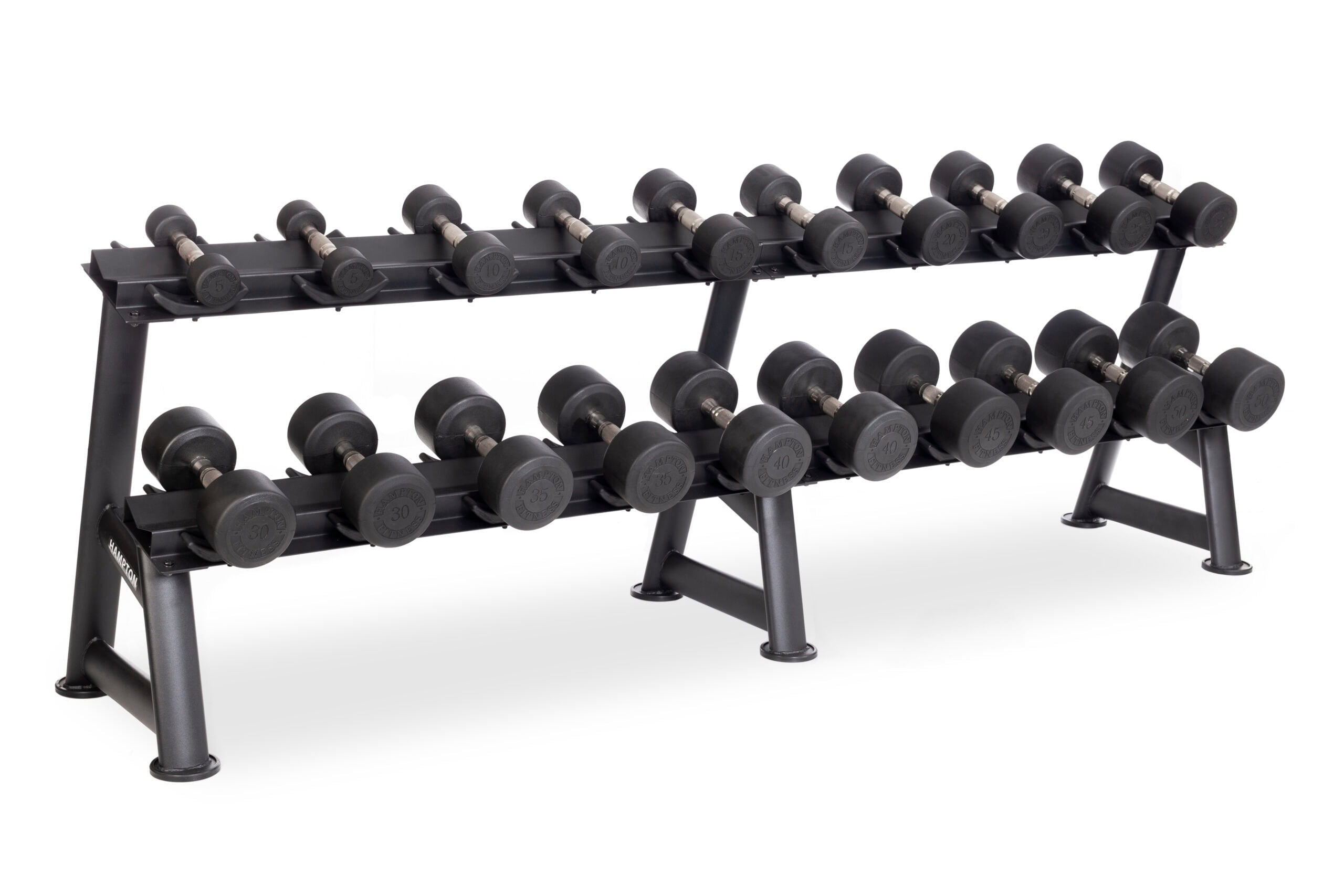 Hampton Fitness Urethane DURA-PRO Dumbbells | 5-50 LB Horizontal Pack