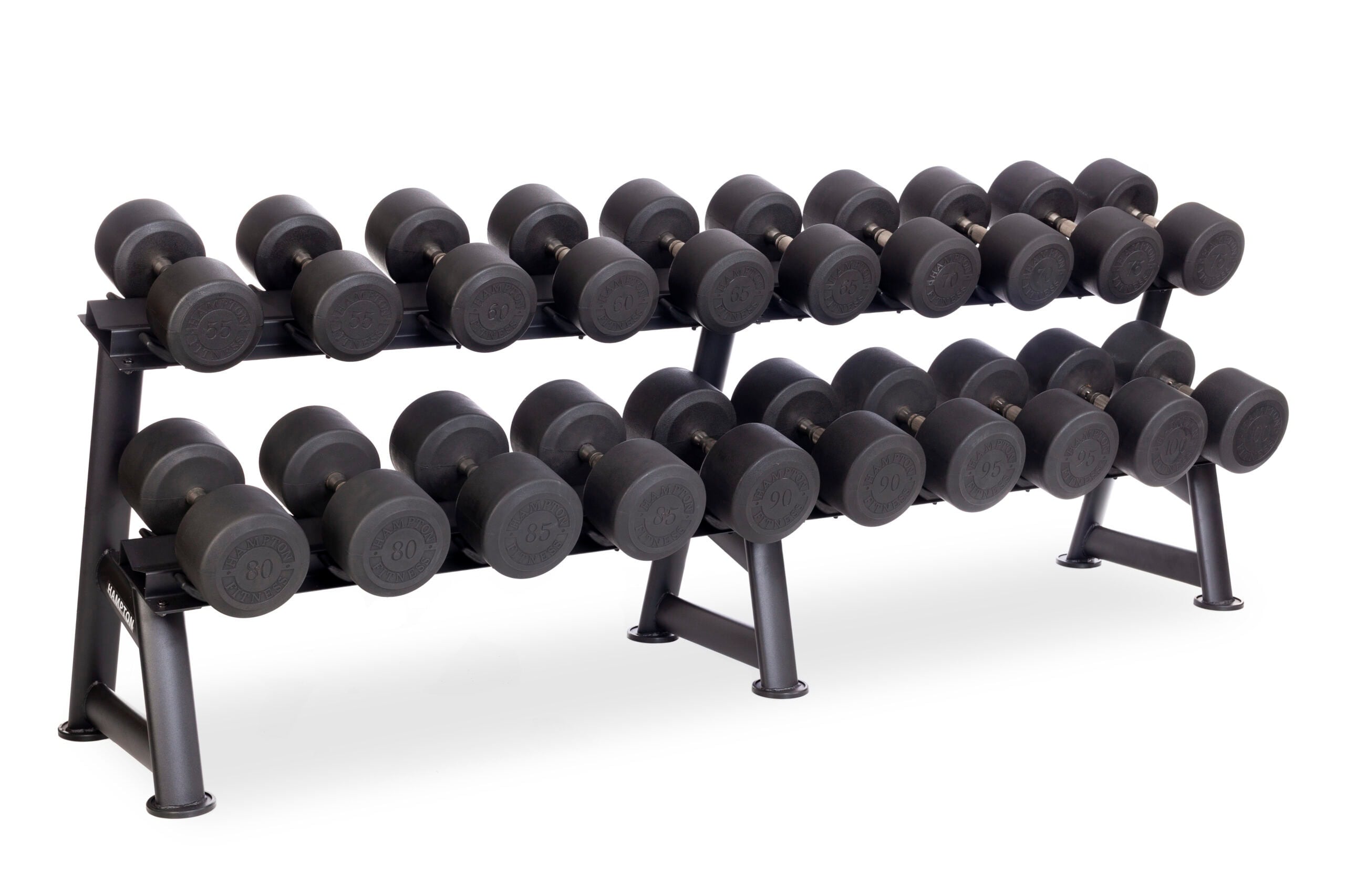 Hampton Fitness Urethane DURA-PRO Dumbbells | 55-100 LB Horizontal Pack