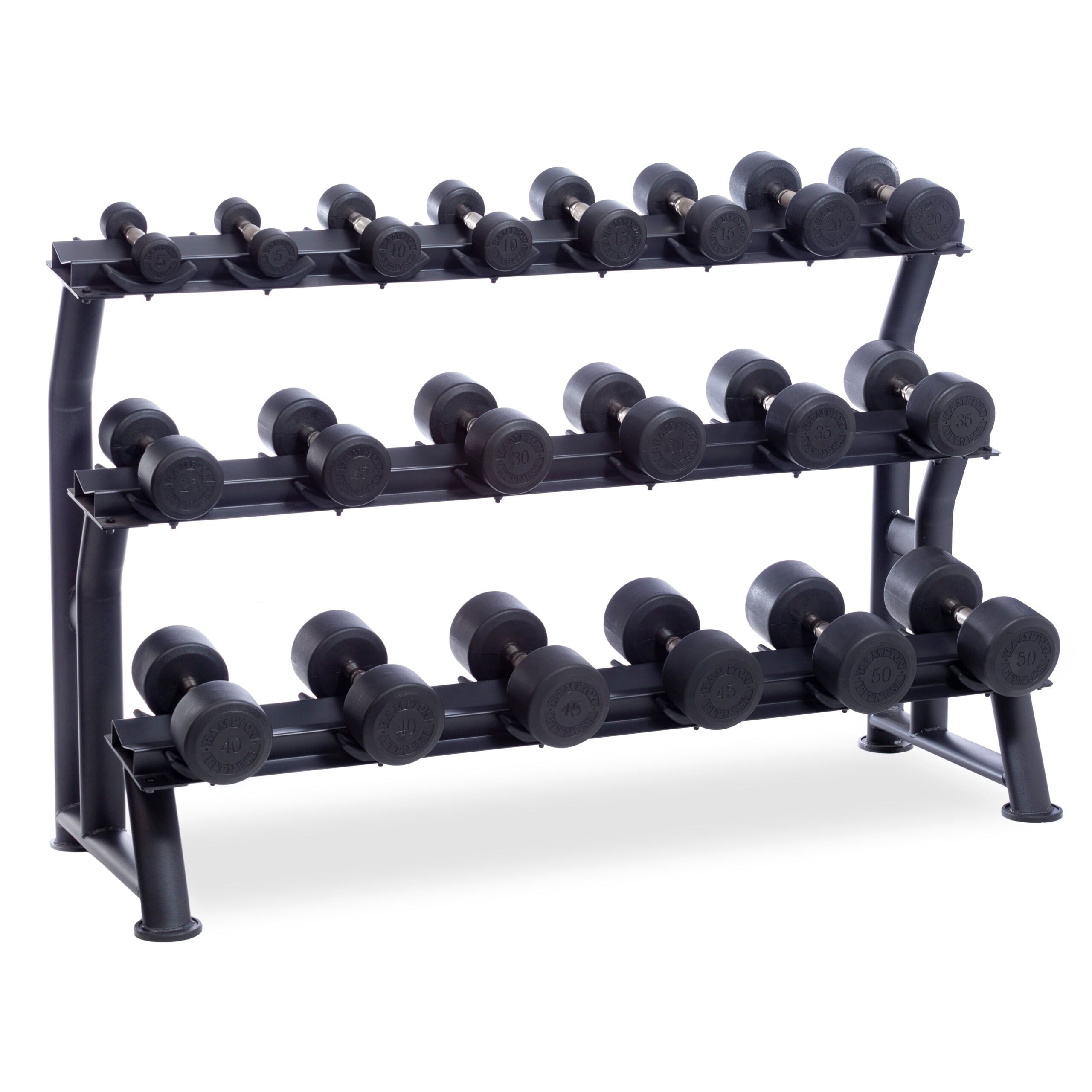 Hampton Fitness Urethane DURA-PRO Dumbbells | 3-TIER Horizontal Pack