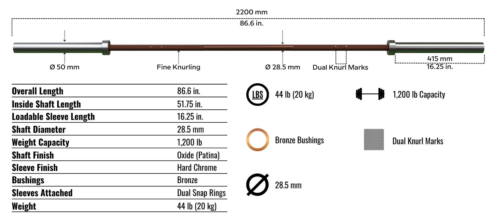 VTX Men's 7' Olympic Training Bar