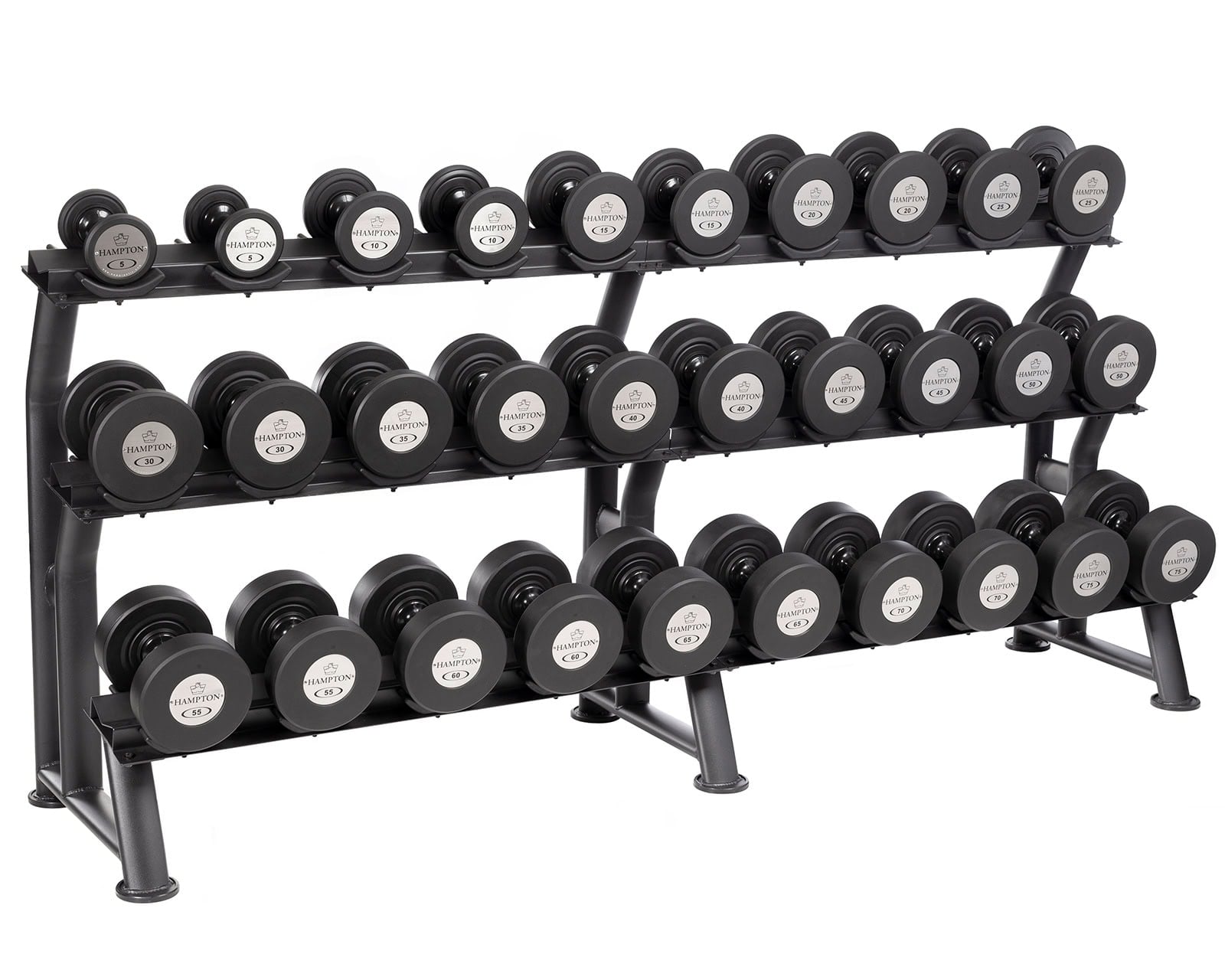 Hampton Fitness 3-Tier Fixed Pro-Style Dumbbell Saddle Rack | 15 Pairs