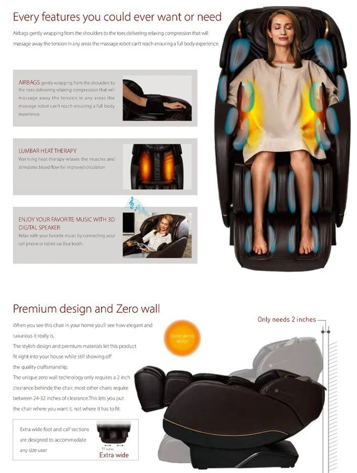 Fujiiryoki Jin 2.0 - Deluxe Heated SL Track Zero Gravity Massage Chair