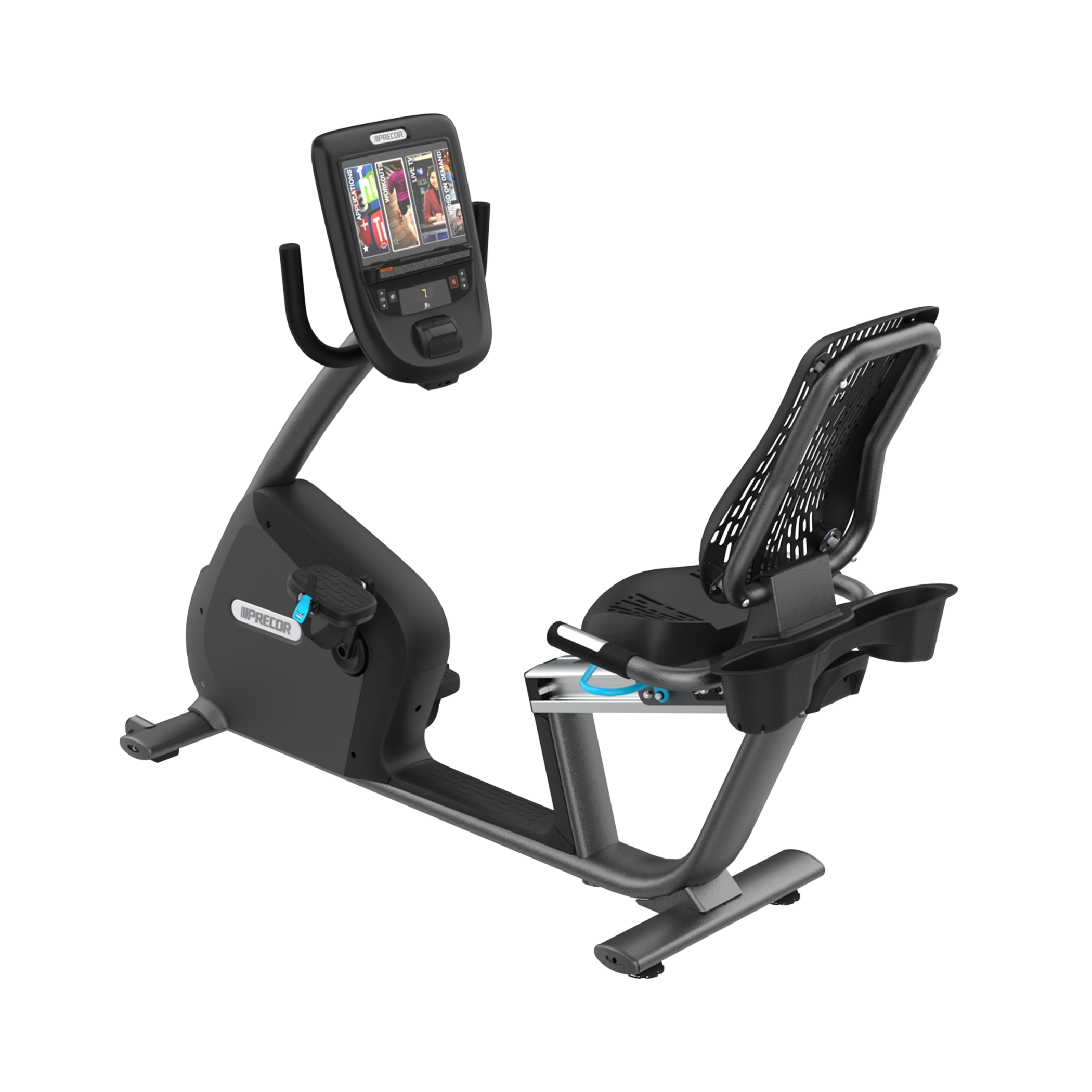 Precor RBK 865 recumbent bike with P62 console in storm grey