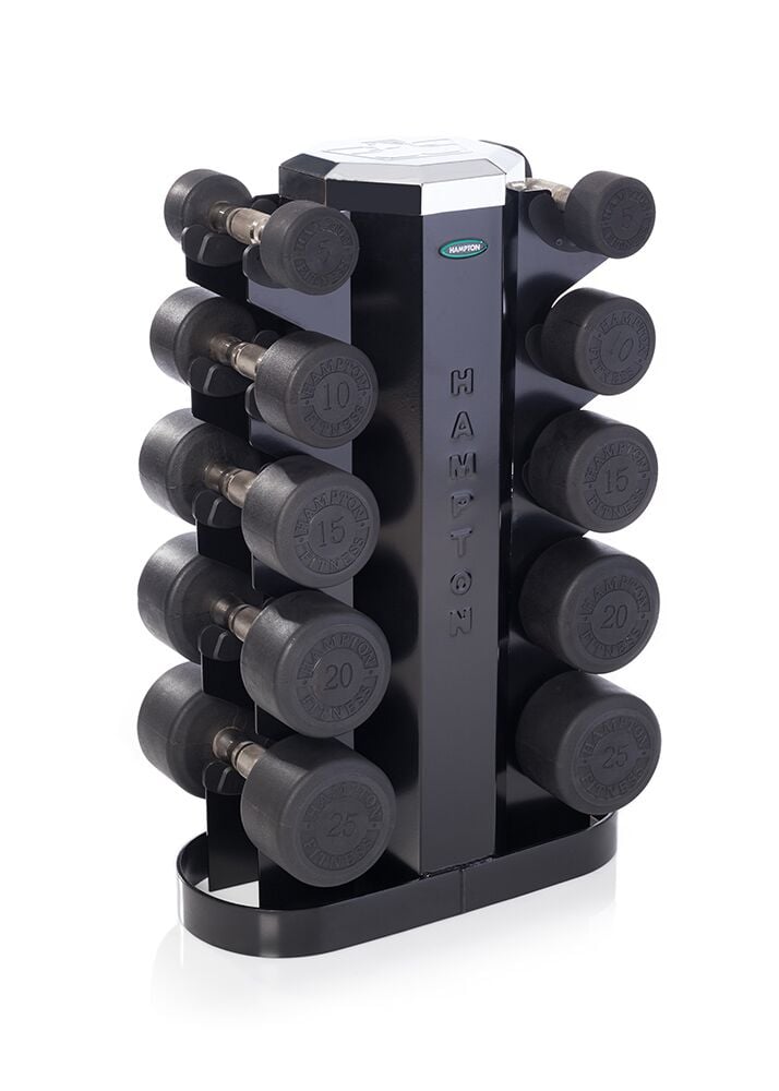 Hampton Fitness Urethane DURA-PRO Dumbbells | 5 PAIR Vertical Pack