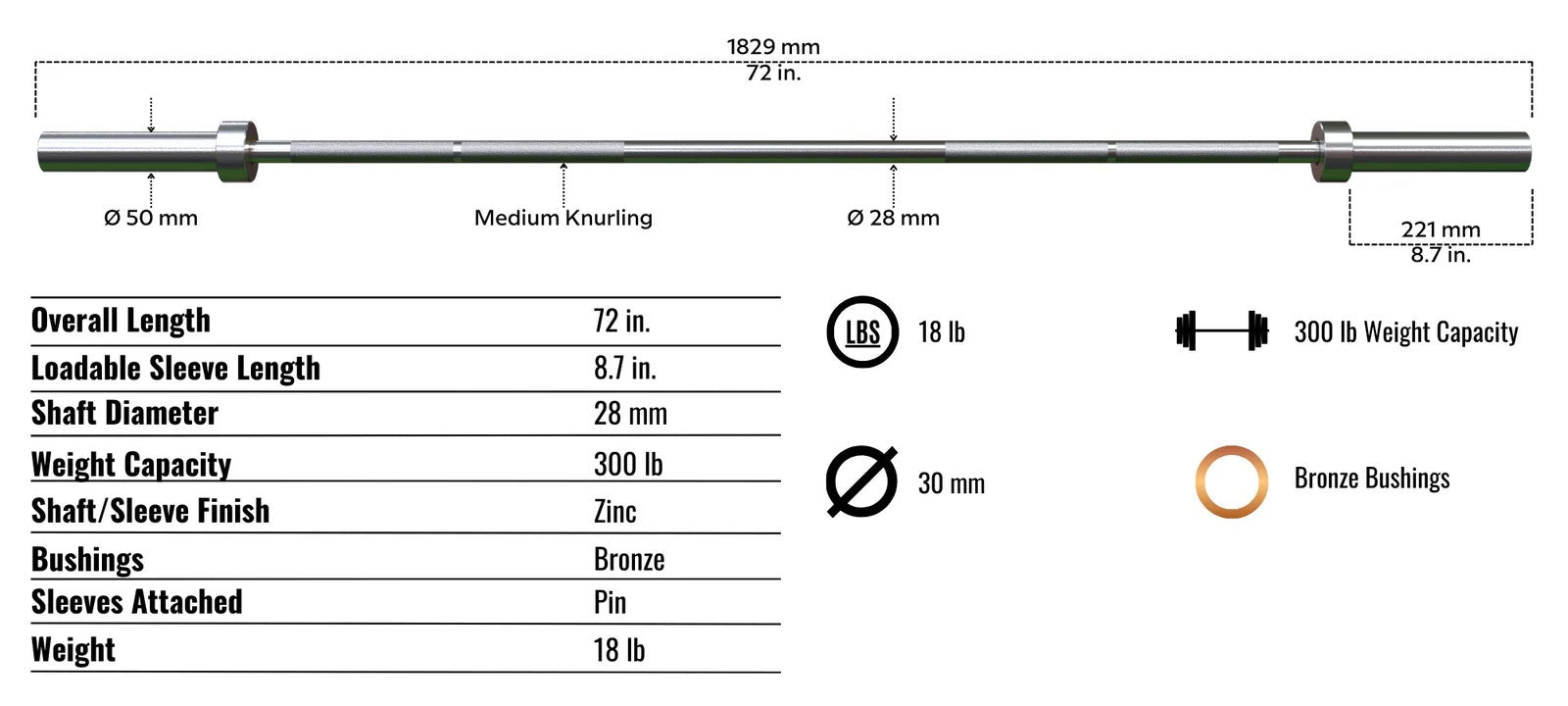 VTX 6' Lightweight Olympic Bar