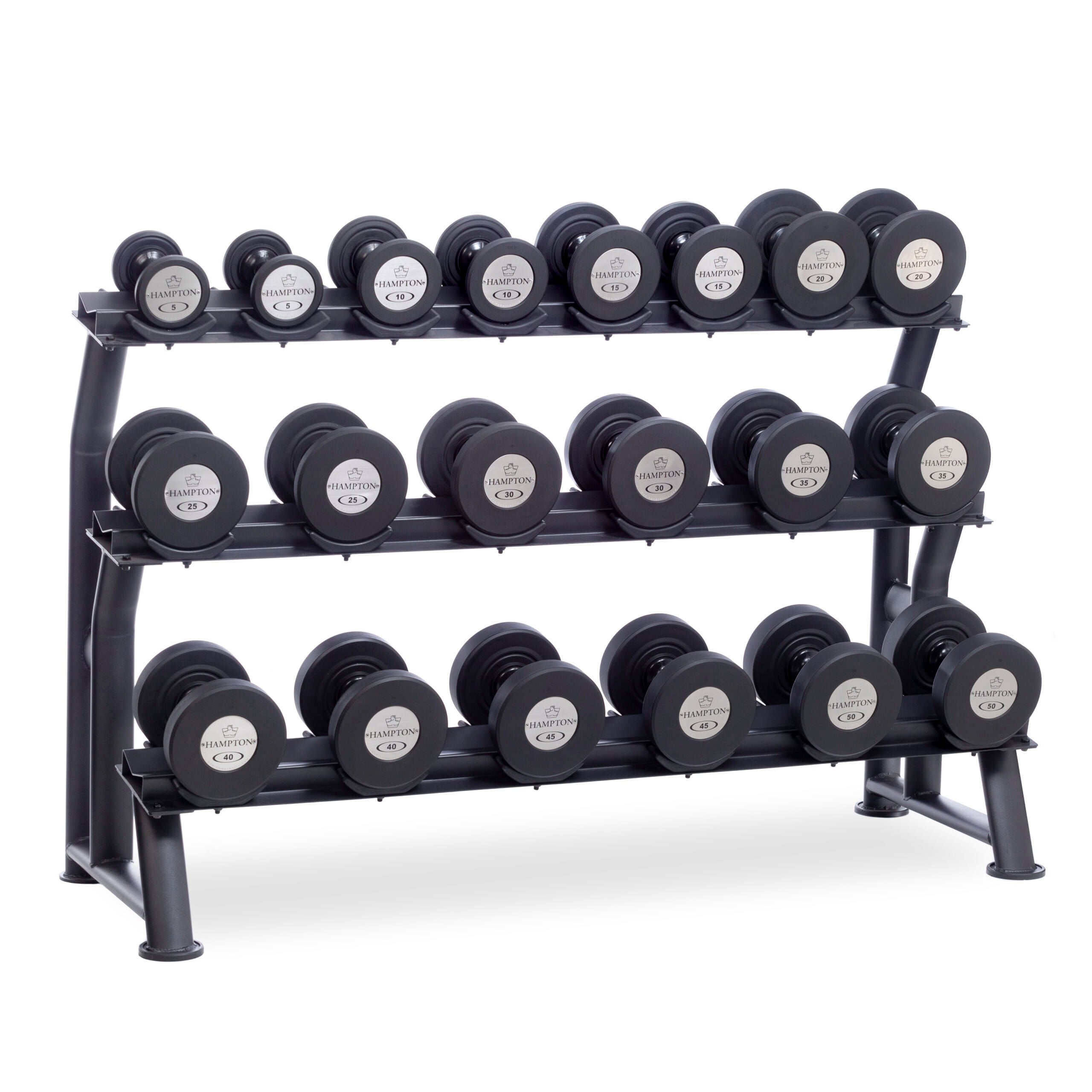 Hampton Fitness 3-Tier Fixed Pro-Style Dumbbell Saddle Rack | 10 Pairs (5-50 lbs.)