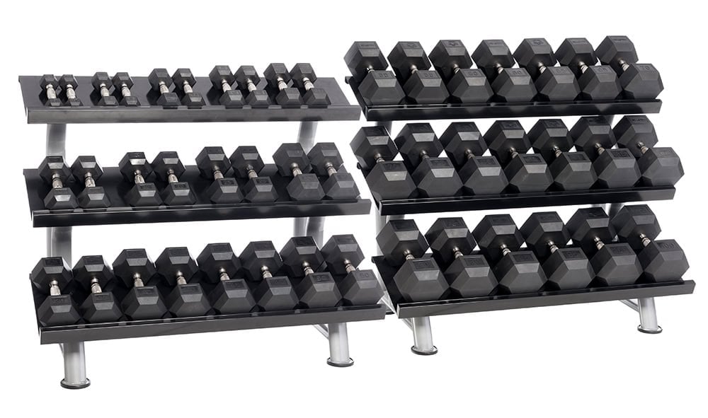 Hampton Fitness Urethane DURA-BELL Dumbbells | 23 PAIR Horizontal Pack
