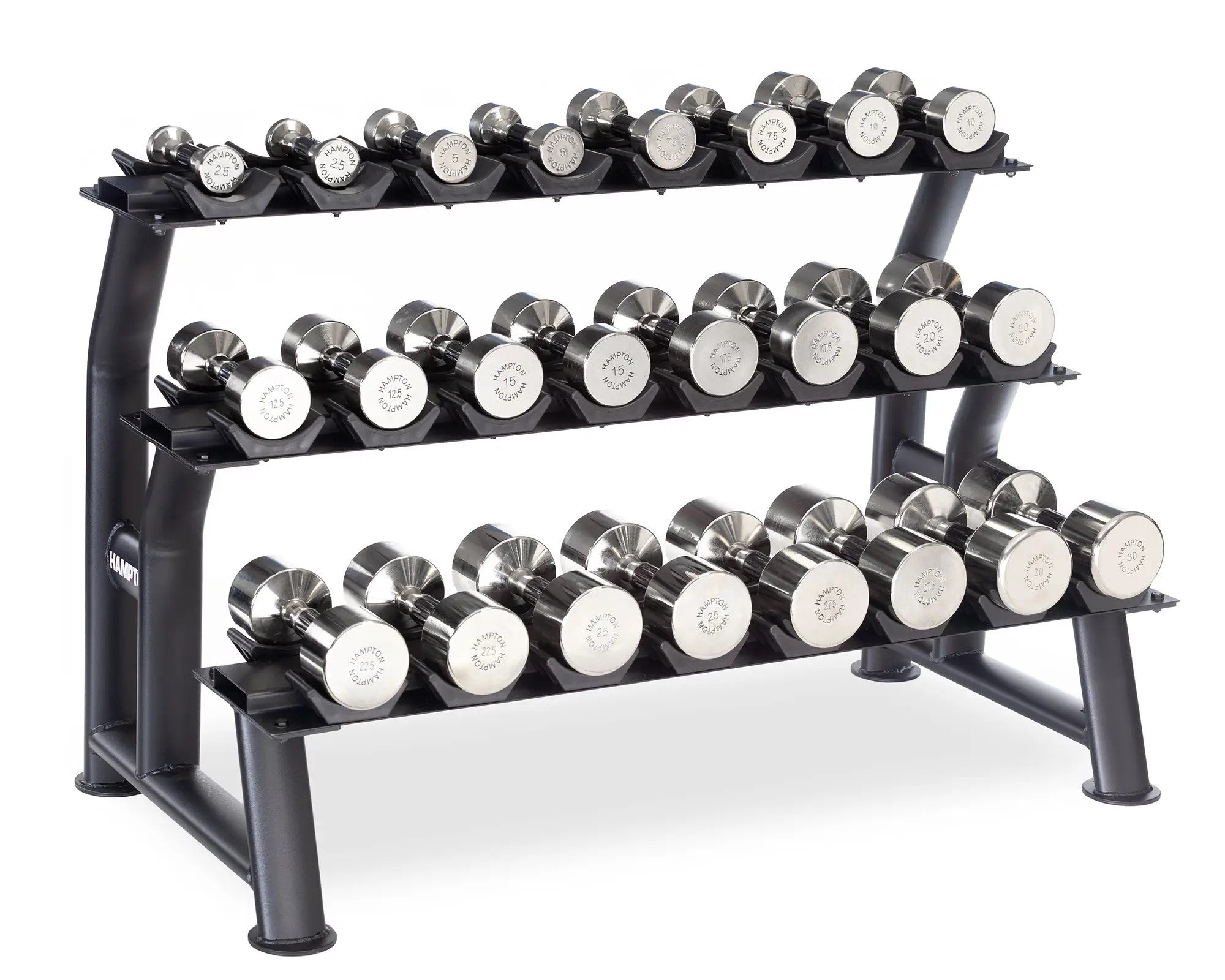 Hampton Fitness 3-Tier Chrome Dumbbell Saddle Rack | 12 Pairs 48″